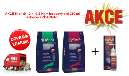 Krmivo pro psy Kronch Basic  2 x 13,5 Kg  ( 27kg ) + 250 ml lososového oleje a doprava ZDARMA!!!